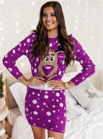 Christmas Elk Print Casual Long Sleeve Knitted Dress Wholesale Dresses