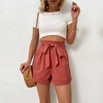 Casual Tie-up High Waist Solid Color Wholesale Shorts