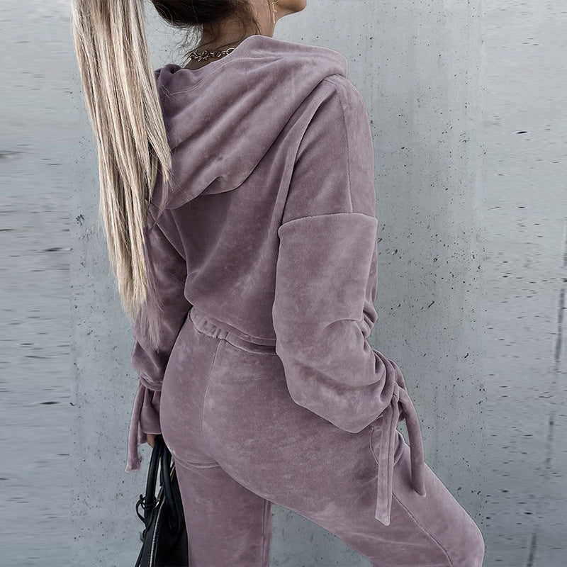 Long Sleeve Hooded Sweatshirt & Harem Pants Velvet Suits Wholesale Women'S 2 Piece Sets