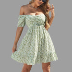 Floral Print Off Shoulder Short Sleeve Wholesale Swing Dresses
