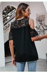 Round Neck Loose Casual Lace Tops Wholesale Women'S T Shirts