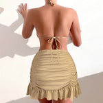 Sexy Halter Neckline Tank Tops & Pleated High Waist Solid Color Skirt Wholesale Womens 2 Piece Sets