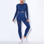 Seamless Mesh Long-Sleeved Tops & Leggings Fitness Yoga Suits Wholesale Activewear Sets