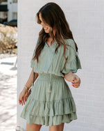 Casual Ruffled Sleeve Dress Elastic Waist  Solid Short Wholesale Dresses