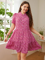 Casual Chiffon Print Shirt Dress A-Line Plus Size Wholesale Dresses