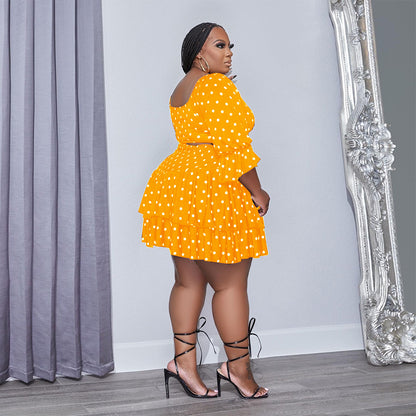 Polka Dot Cropped Tops & Skirt Sexy Sets Wholesale Plus Size Clothing