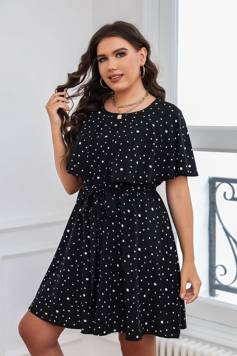 Polka Dot Print Short Sleeve Round Neck Wholesale Plus Size Dresses