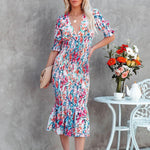 Printed Slim Elegant Ruffle Dress Wholesale Dresses