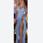 Summer Trendy Sequin Cutout Holiday Sling Ruffle Dress Sexy Beach Wholesale Maxi Dresses