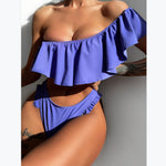 Ruffled Split Swimsuit Slanted Shoulder 2pcs Bikini Sets Wholesale Womens Swimwear