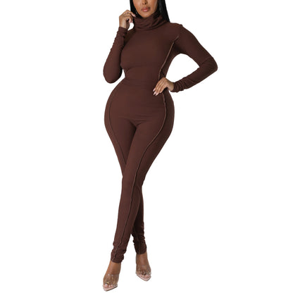 Solid Color Long Sleeve Turtleneck Fashion Women Jump-Suit Wholesale Jumpsuits