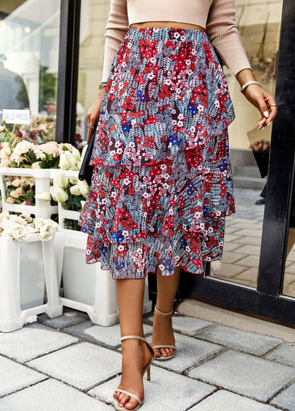 Casual Print Midi Irregular Tiered Vacation Wholesale Skirts