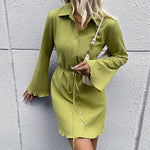 Solid Color Lapel Single Breasted Long Sleeve Shirtdress Wholesale Dresses
