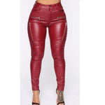 Skinny Women'S Zipper Mid Waist PU Leather Trousers Wholesale Pants