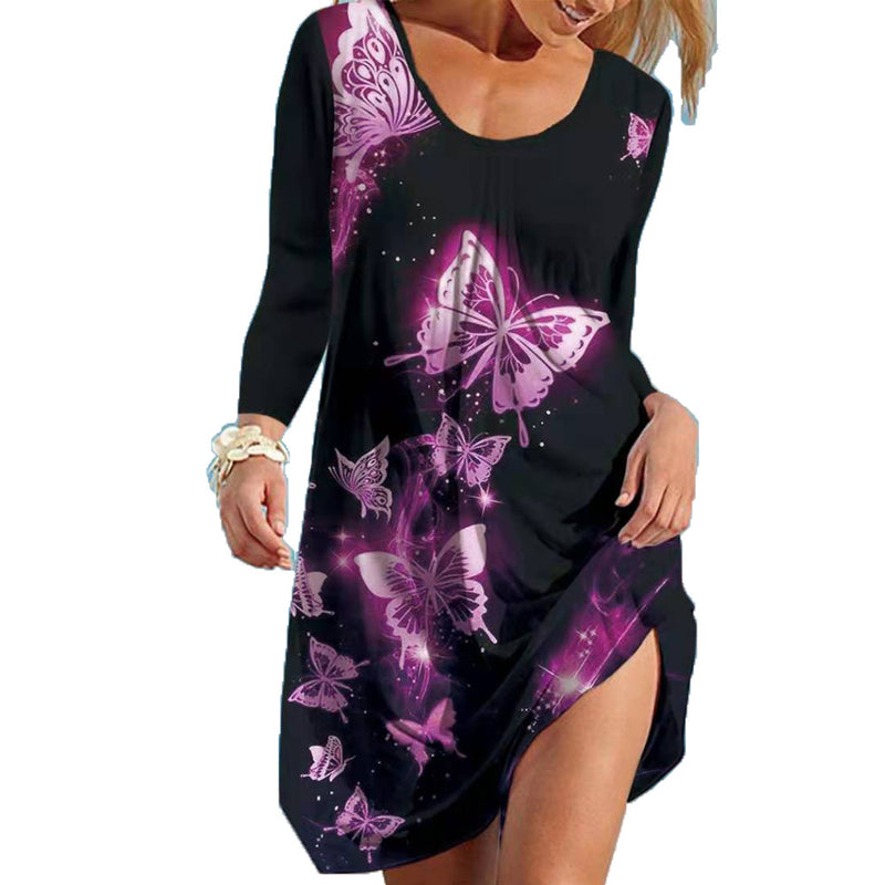 Floral Print Long Sleeve Round Neck Wholesale Casual Dresses