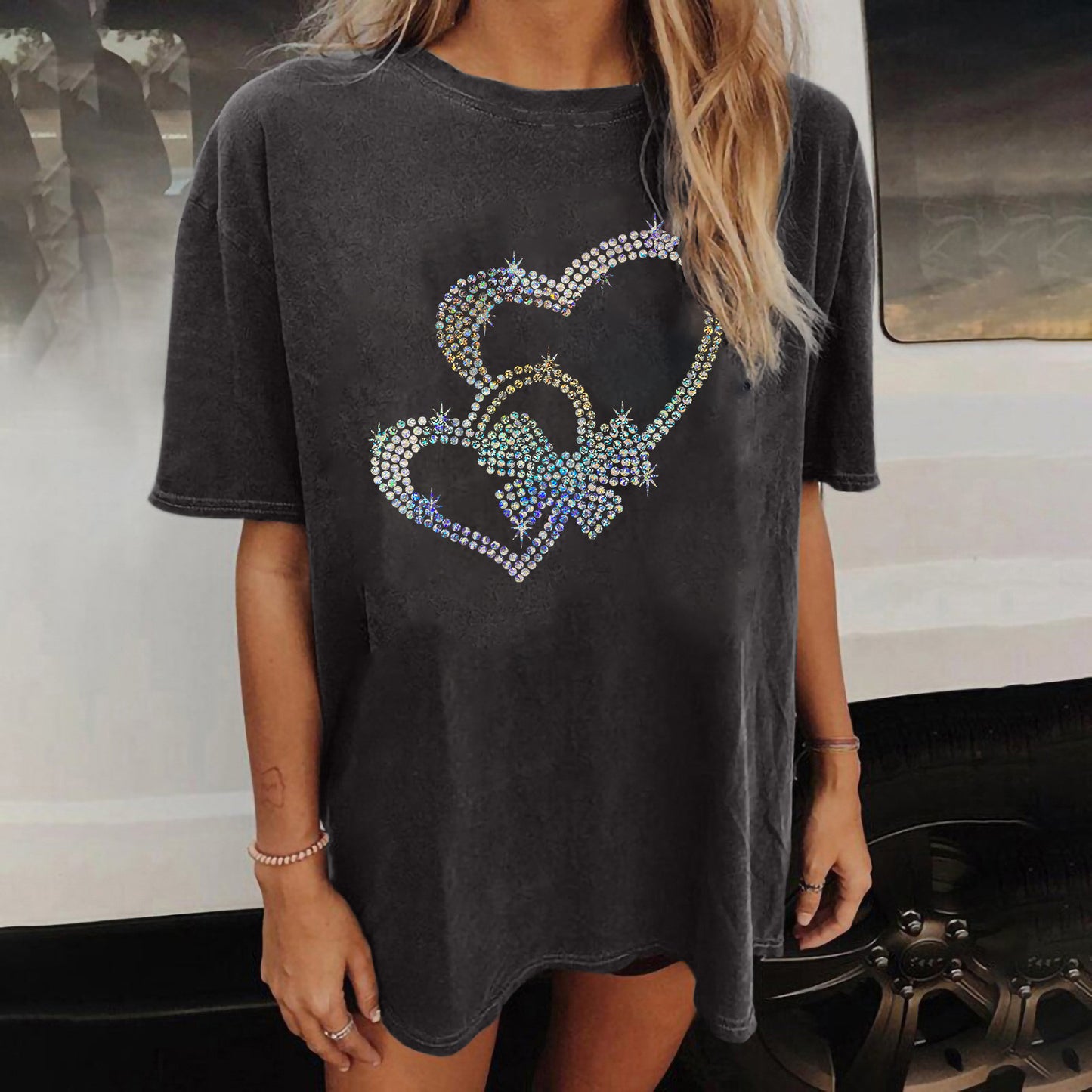 Loose Fashion Short Sleeve Summer Sequin Tops Wholesale Women'S T Shirts