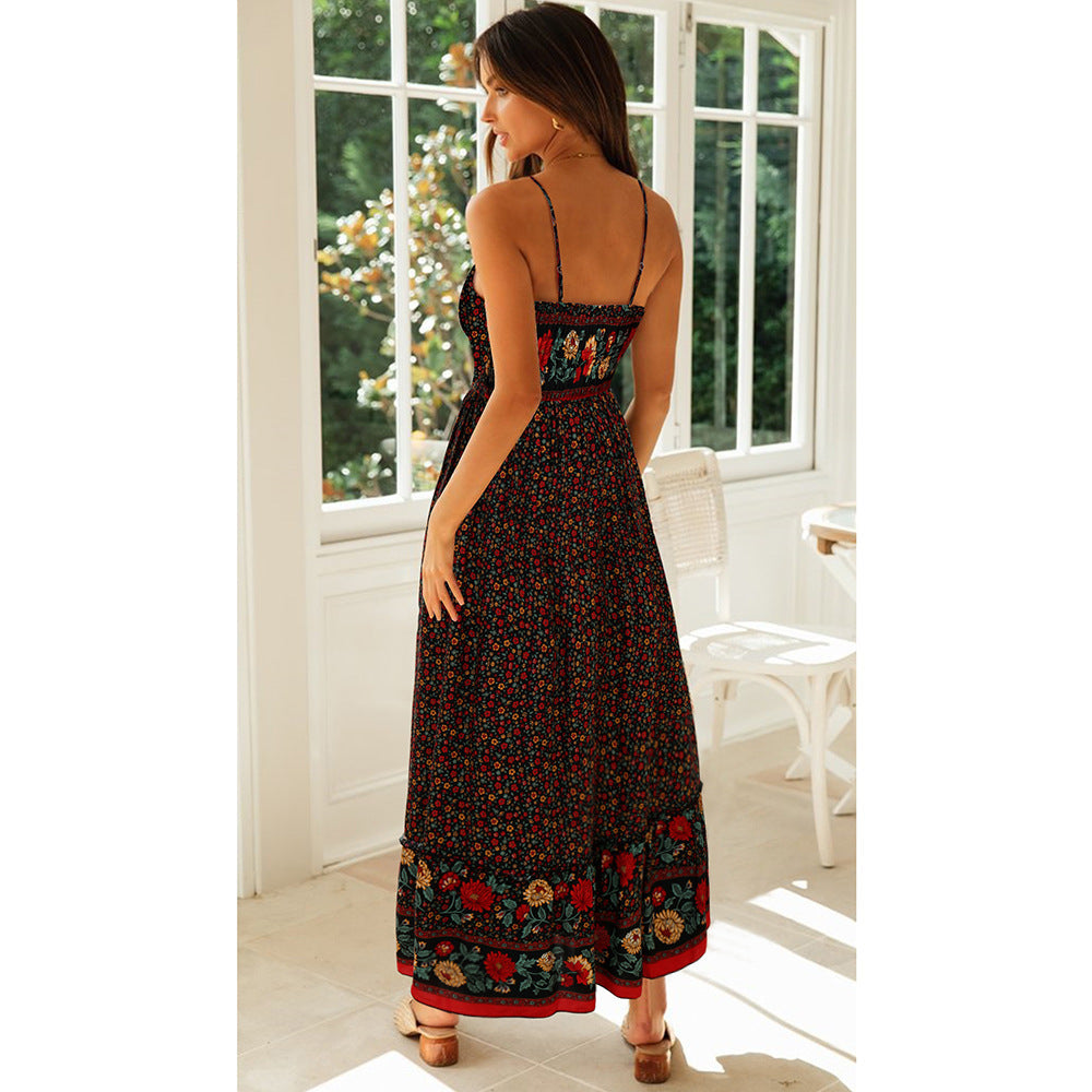 Sundresses Boho Style Print Deep-V Neck Sling Sexy Swing Maxi Dresses Wholesale Bohemian Dress For Women