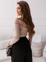 Sexy Lace Off Shoulder Long-Sleeve Knitted Blouse Wholesale Womens Tops
