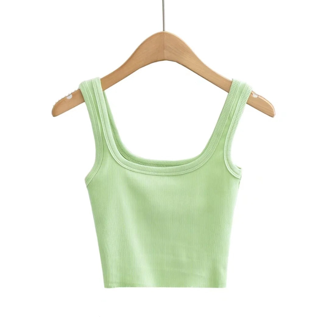 Square Neck Solid Color Slim Short Suspender Vest Women'S Wholesale Crop Tank Tops ST204404