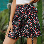 Floral Printed Ladies Casual Wholesale Skirts Short Skirt Lace Up Design Summer