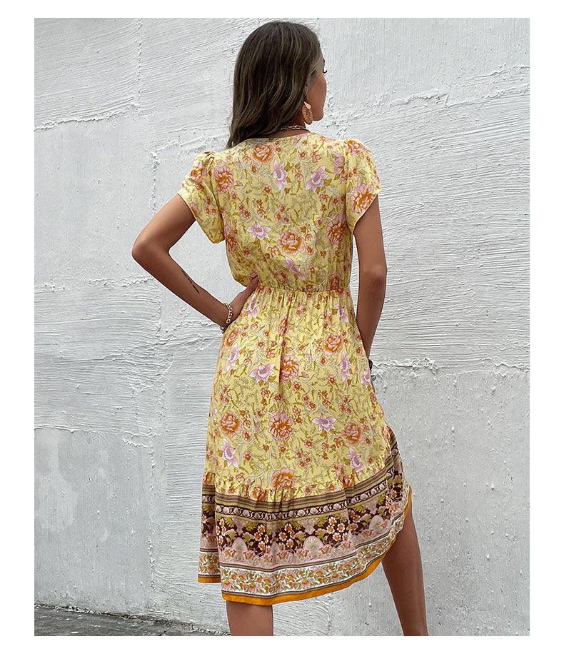 V-Neck Printed Boho Dress Wholesale Bohemian Dress For Women