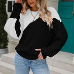 Fashion Patchwork Pullover Bat Sleeve Crew Neck Loose Wholesale Sweater