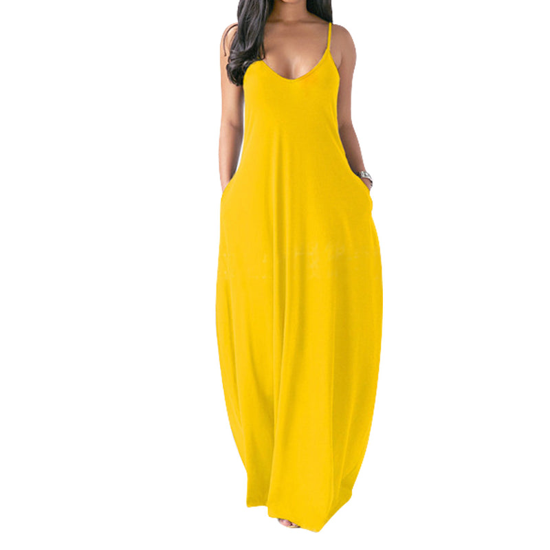 Pure Color Casual Sling Wide Loose Wholesale Maxi Dresses