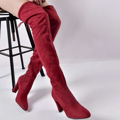 Pointed Toe Thick Heel Solid Color Elastic Over The Knee Boots Wholesale Women Shoes