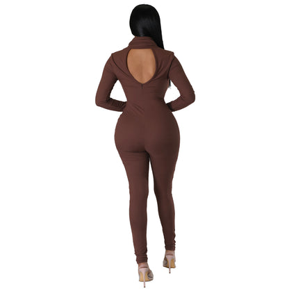 Solid Color Long Sleeve Turtleneck Fashion Women Jump-Suit Wholesale Jumpsuits