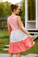 Polka Dot Striped Colorblock Print Crew Neck Fashion Sleeveless Loose Tank Smocked Dress Wholesale Casual Dresses