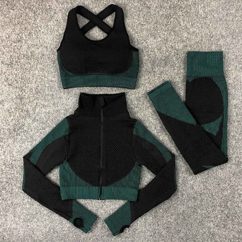 Seamless Knit Yoga Suits Sexy Fitness Sports 3pcs Sets Wholesale Activewear