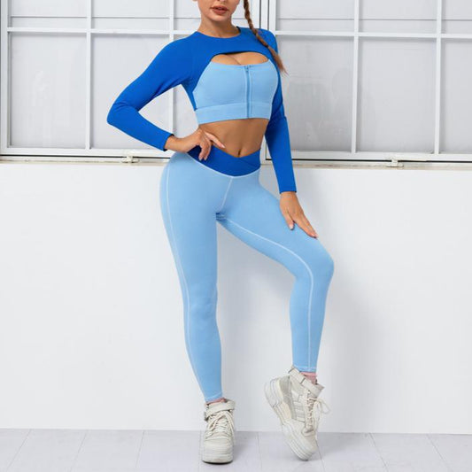 Athletic Suits 2pcs Sets Colorblock Short Tops & Leggings Activewears Wholesale Workout Clothes