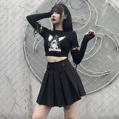 Tieback Sleeve Design Wholesale Crop Tops Gothic Punk Dark Style