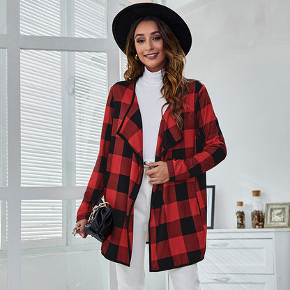 Loose Casual Plaid Print Coat Women Fashion