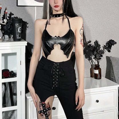 Sexy Dark Style PU Leather Lace-Up Halloween Top Wholesale Tube Tops