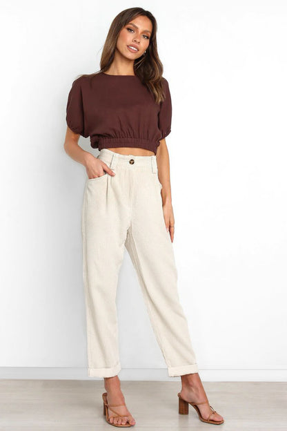 Corduroy Pocket Women Straight-Leg Trousers Wholesale Pants