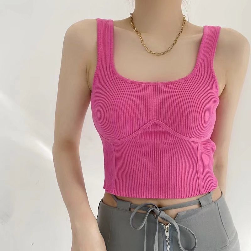 Sexy Square Neck Knit Vest Sling Solid Color Slim Wholesale Crop Tops