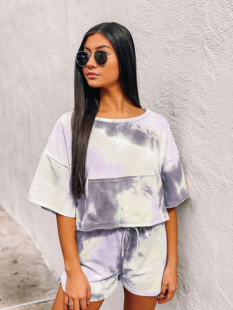 Short Sleeve T Shirts & Shorts Tie Dye Print Homewear Casual Loungewear Wholesale Womens 2 Piece Sets