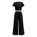 Short-Sleeved Wide-Leg Mopping Pants Wholesale Two Piece Sets