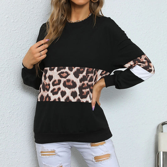 Leopard Print Long-Sleeve Sweatshirt Wholesale Womens Tops