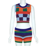Colorblock Fashion Sleeveless Short Vests & Shorts Knit Suits Wholesale Women'S 2 Piece Sets