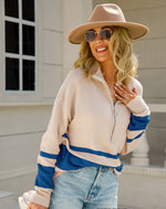 Fashion Contrast Colors Zipped Lapel Pullover Crew Neck Loose Long Sleeve Wholesale Sweater