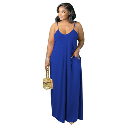 Pure Color Casual Sling Wide Loose Wholesale Maxi Dresses