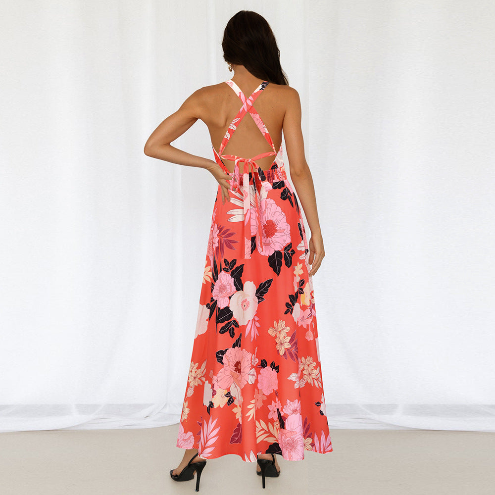 Floral Print Sleeveless High Split Wholesale Maxi Dresses Summer