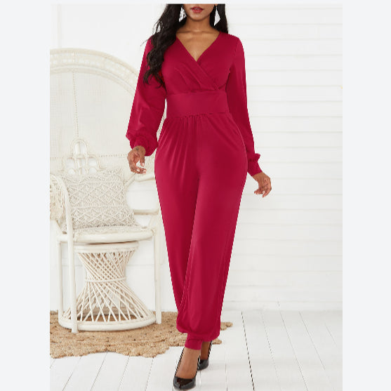 Solid Color Wholesale Jumpsuits V Neck Casual Fashion Women Outfits