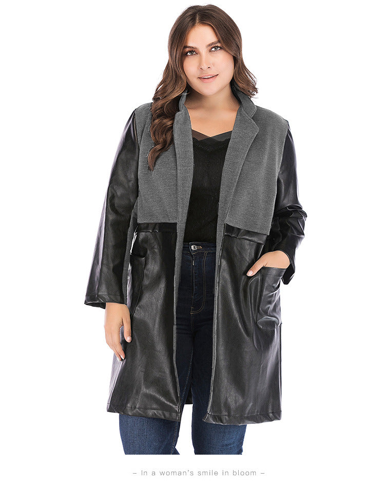 Black Wholesale Plus Size PU Coat For Women