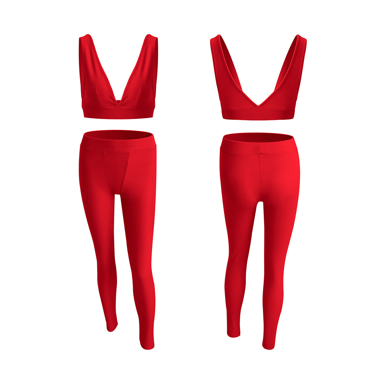 V Neck Sports Yoga Suits Wholesale Activewear Two-Piece Sets Solid Color