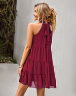Sexy Lace-Up Tank Top Dress Sleeveless Casual Solid Color Crew Neck A-Line Tiered Wholesale Dresses