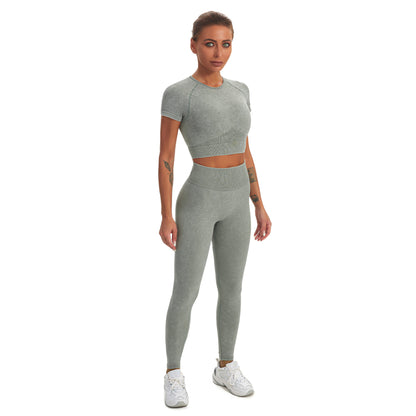 Seamless Sports Yoga Workout Wholesale Activewear Short-Sleeved Trousers Suits