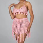 Sexy Solid Crop Tank Top + Irregular Skirt Wholesale Two Piece Sets For Beach